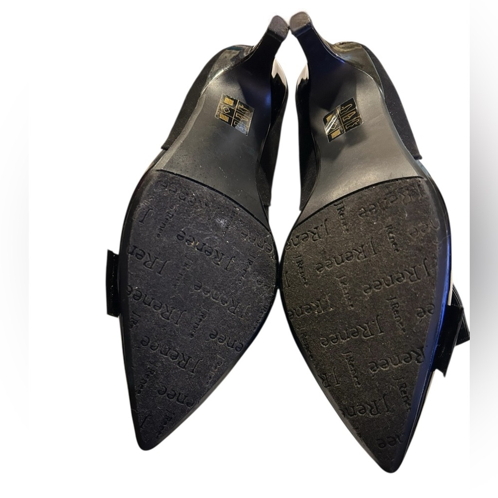 J. Renee Black Patent Leather & Suede Pumps with Lace Bow Details Size 7 - Picture 8 of 8
